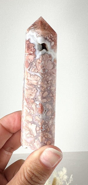 Pink Agate Tower with Druzy Pockets - Small & Unique