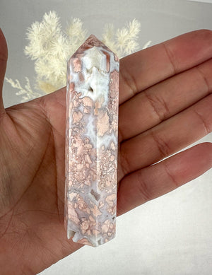 Pink Agate Tower with Druzy Pockets - Small & Unique