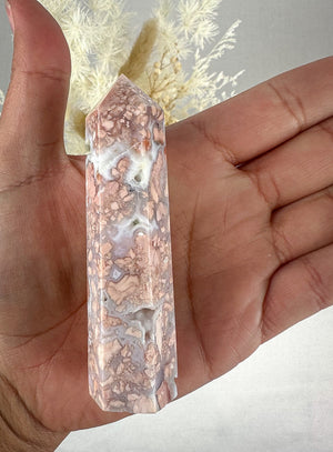 Pink Agate Tower with Druzy Pockets - Small & Unique