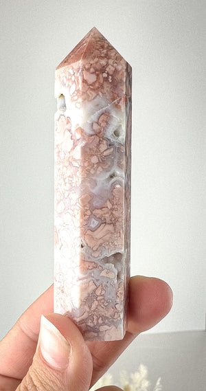 Pink Agate Tower with Druzy Pockets - Small & Unique