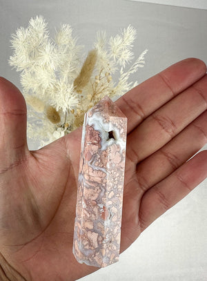 Pink Agate Tower with Druzy Pockets - Small & Unique