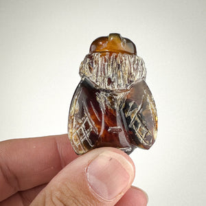 Hand-Carved Amber Bee - Honeybee Sculpture with Varied Amber Tones