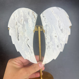 White Agate Druzy Wings on Stand | Spiritual Statement Piece