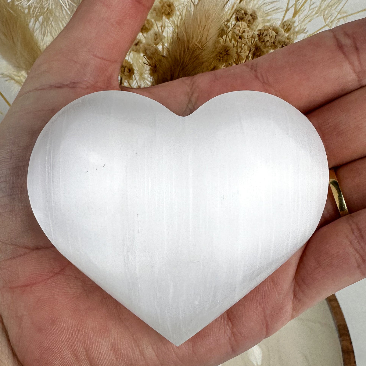 Intuitively Selected Satin Spar Selenite Heart - Beautiful Glow, 135g