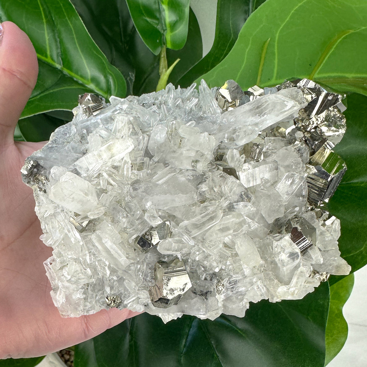 Large Quartz Cluster With Pyrite 409grams