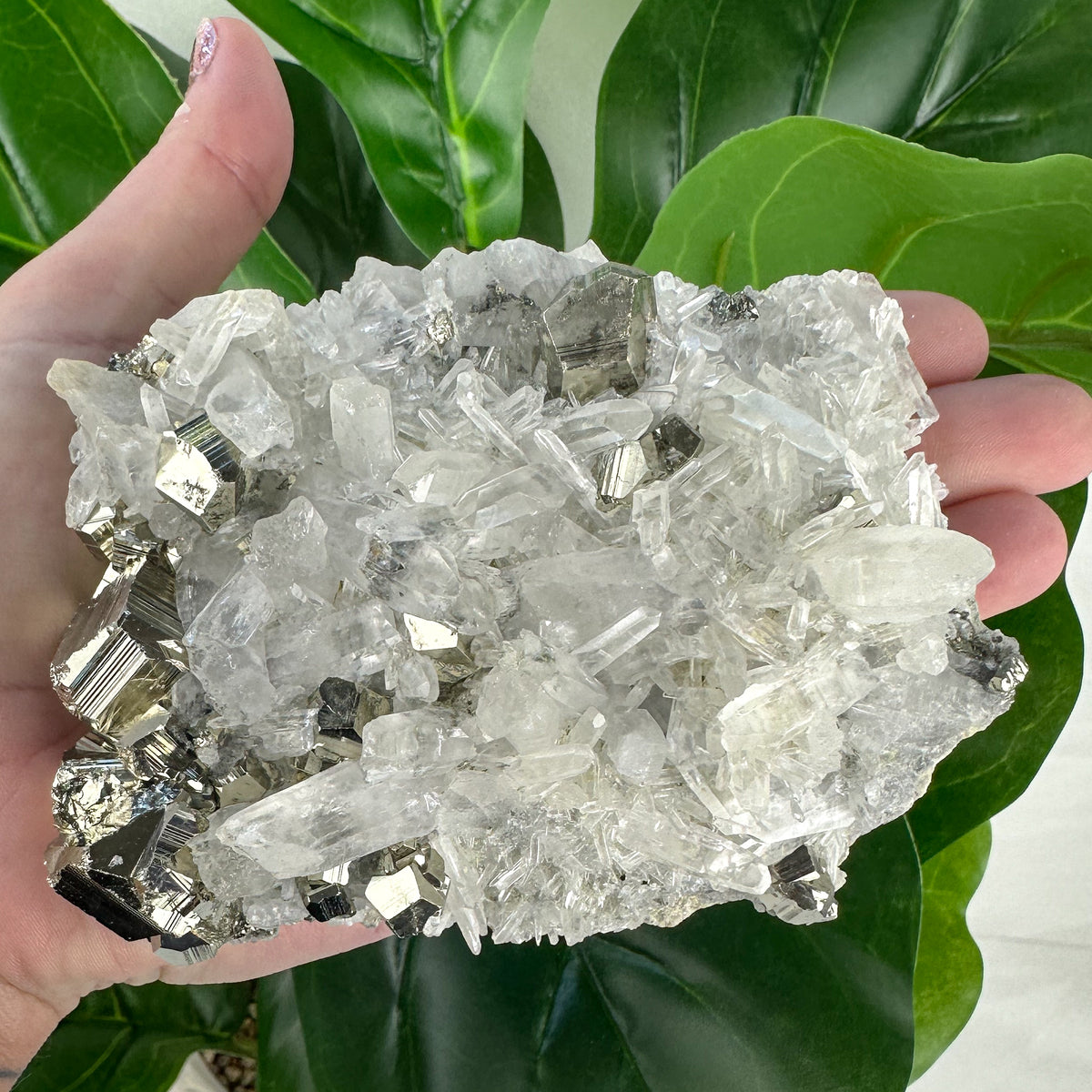Large Quartz Cluster With Pyrite 409grams