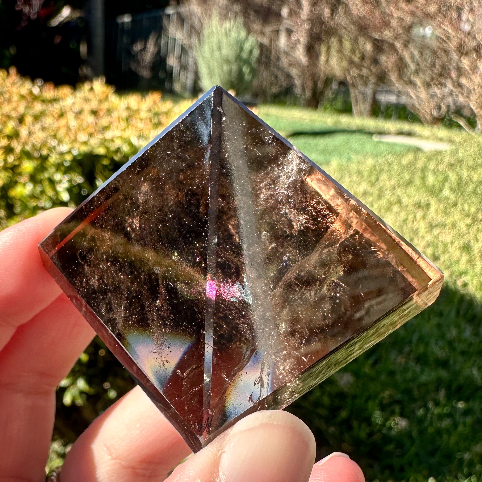 Smokey Quartz Pyramid - Illuminated with Rainbows, 77g