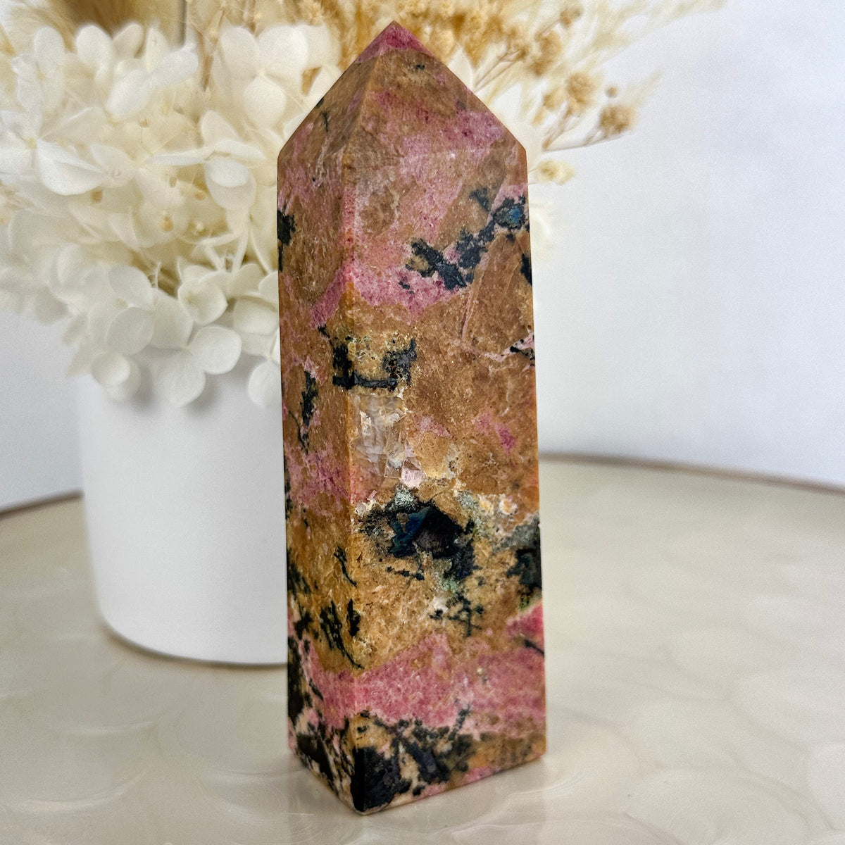 Rhodonite Obelisk - Pink Crystal Healing Tower