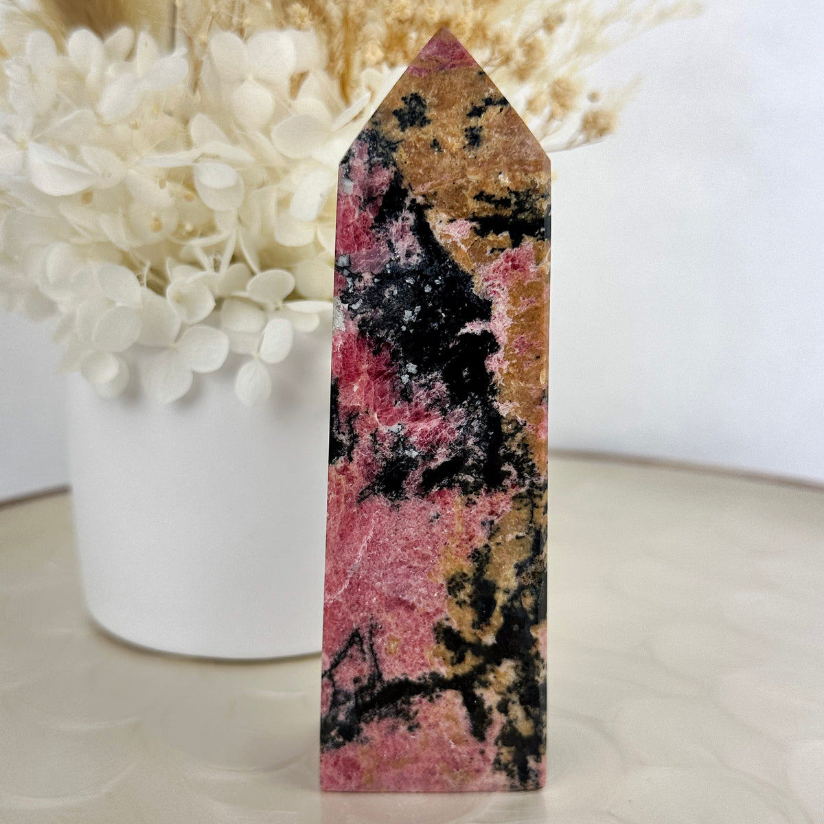 Rhodonite Obelisk - Pink Crystal Healing Tower
