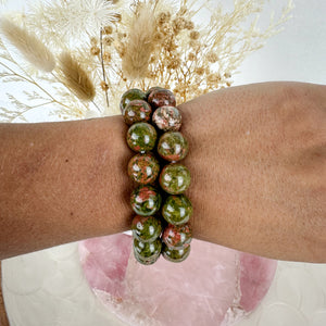 High-Quality Unakite Bracelet - 12mm Beads