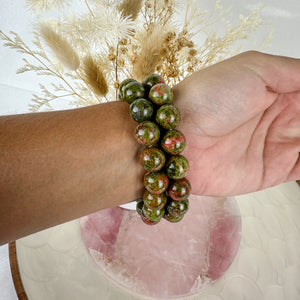 High-Quality Unakite Bracelet - 12mm Beads