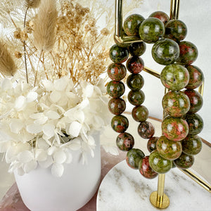 High-Quality Unakite Bracelet - 12mm Beads