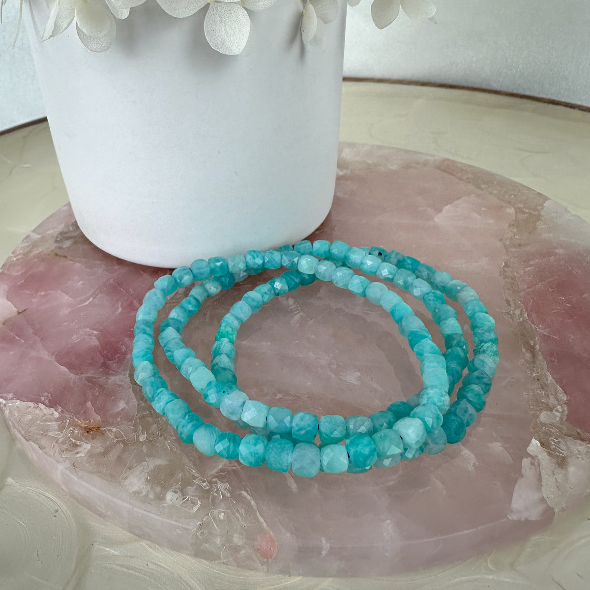 Serene Amazonite Faceted Small Beaded Bracelet - Tranquil Blue Hues