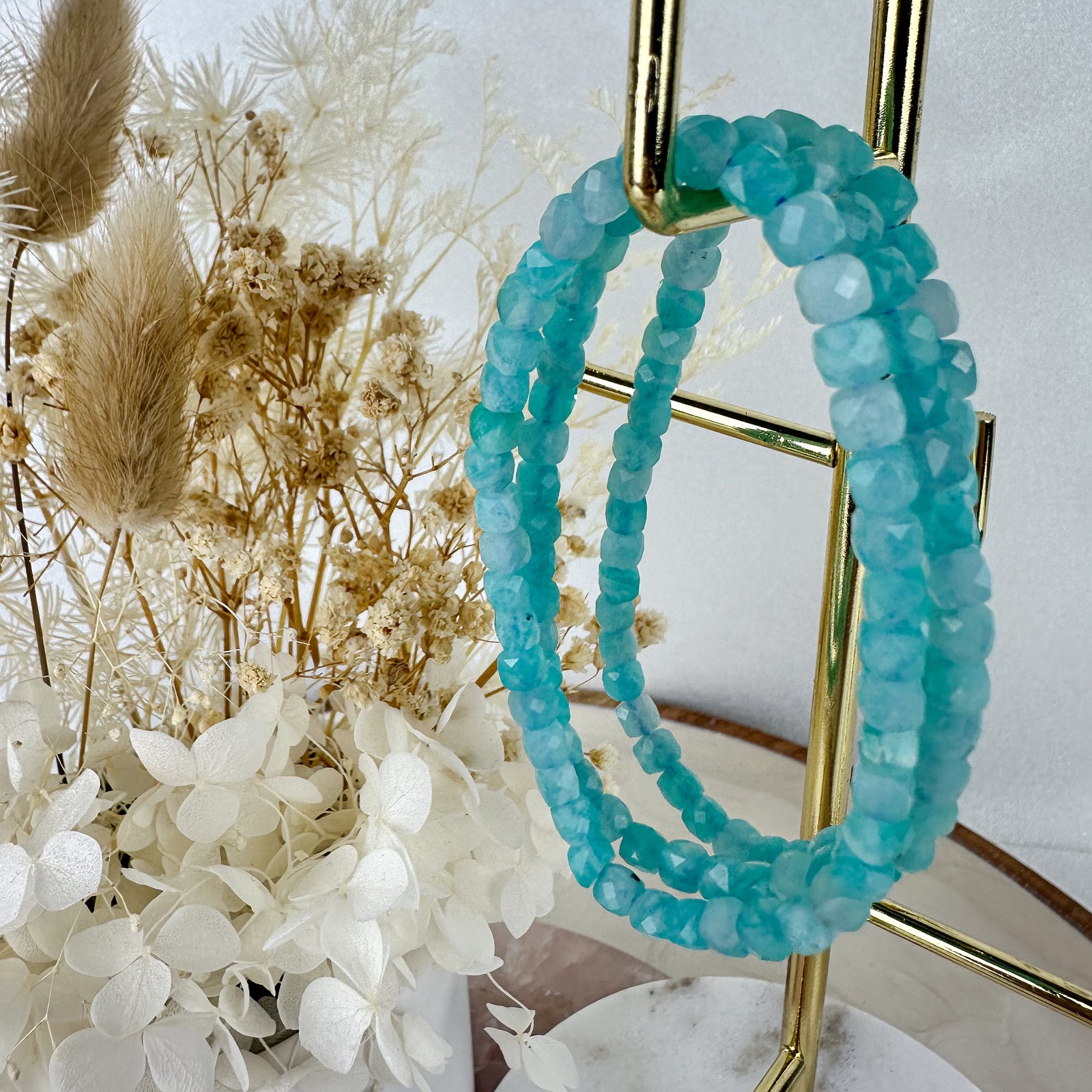 Serene Amazonite Faceted Small Beaded Bracelet - Tranquil Blue Hues