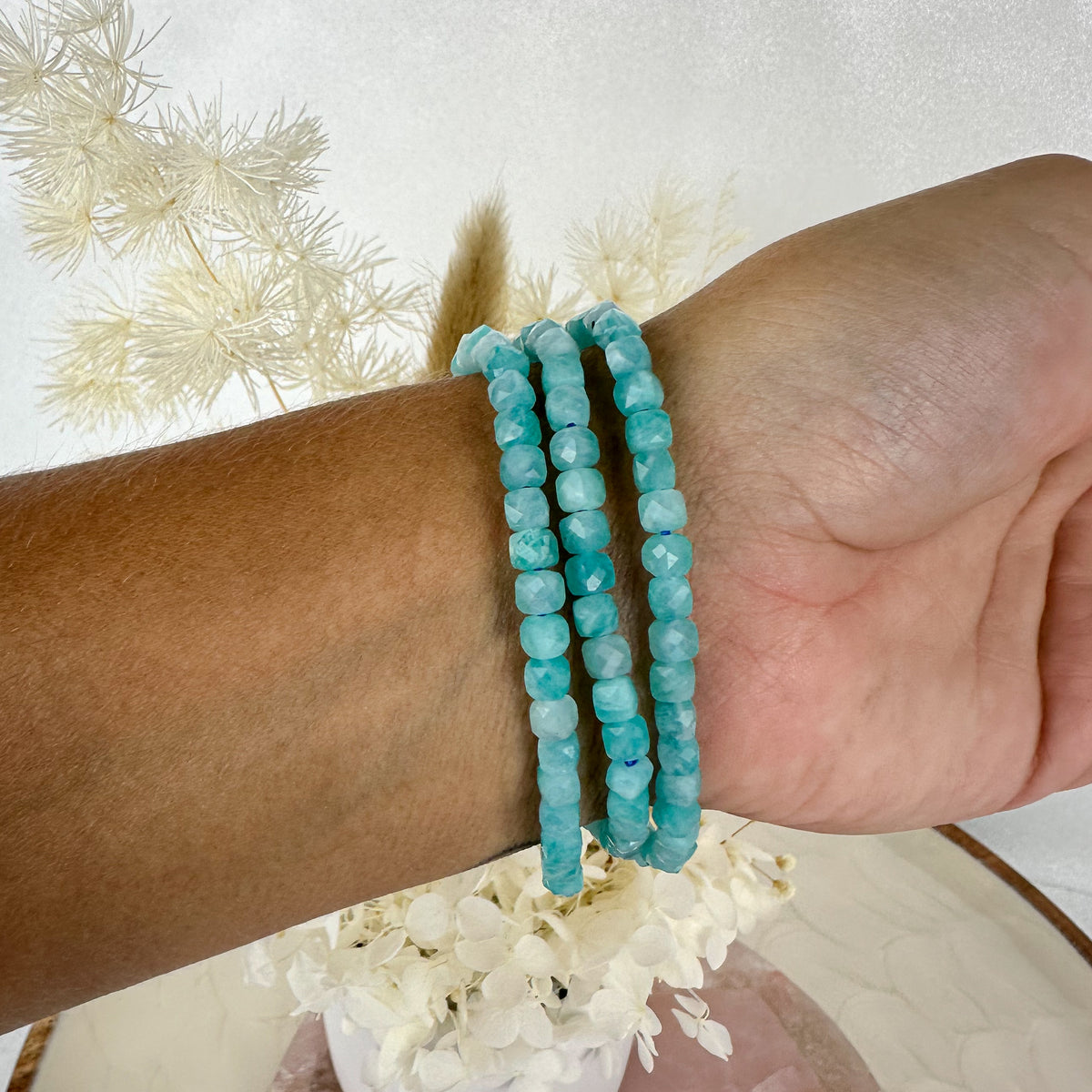 Serene Amazonite Faceted Small Beaded Bracelet - Tranquil Blue Hues