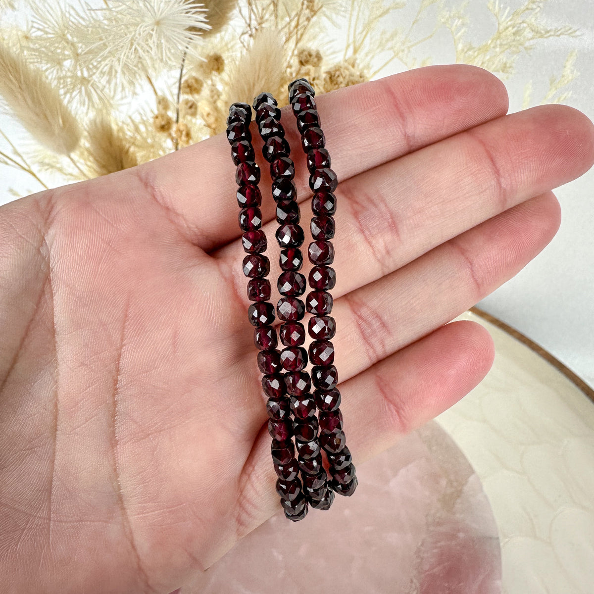 Radiant Red Garnet Mini Beaded Bracelet - High-Quality Faceted Gems