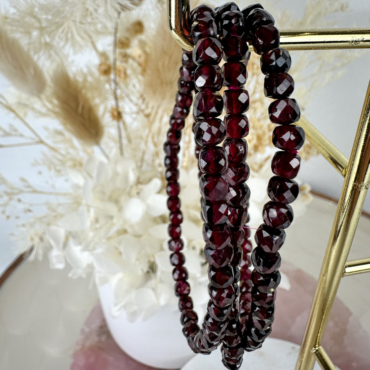 Radiant Red Garnet Mini Beaded Bracelet - High-Quality Faceted Gems