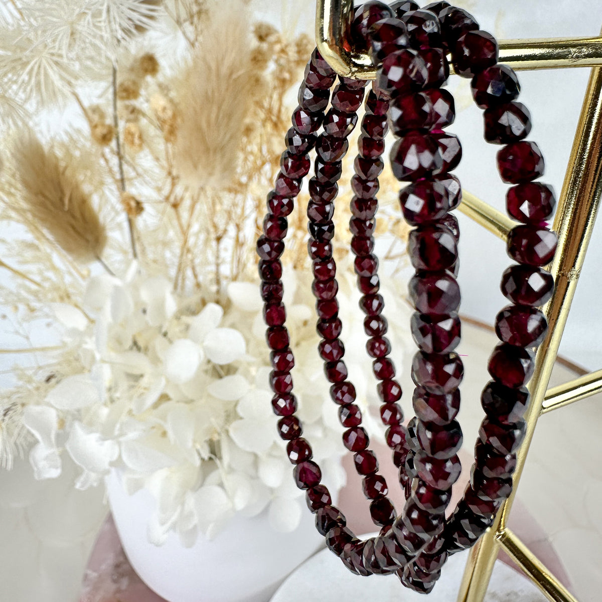 Radiant Red Garnet Mini Beaded Bracelet - High-Quality Faceted Gems