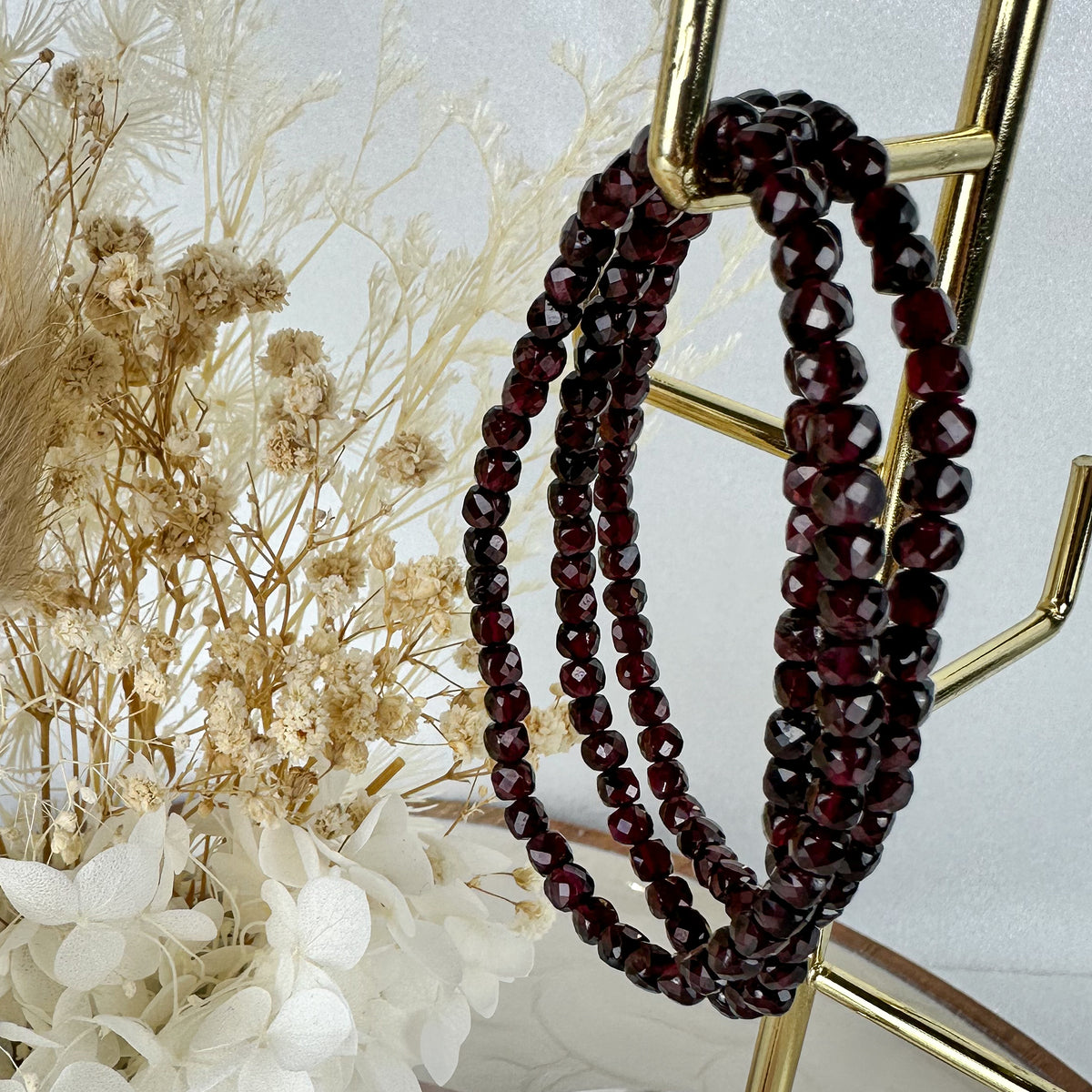 Radiant Red Garnet Mini Beaded Bracelet - High-Quality Faceted Gems