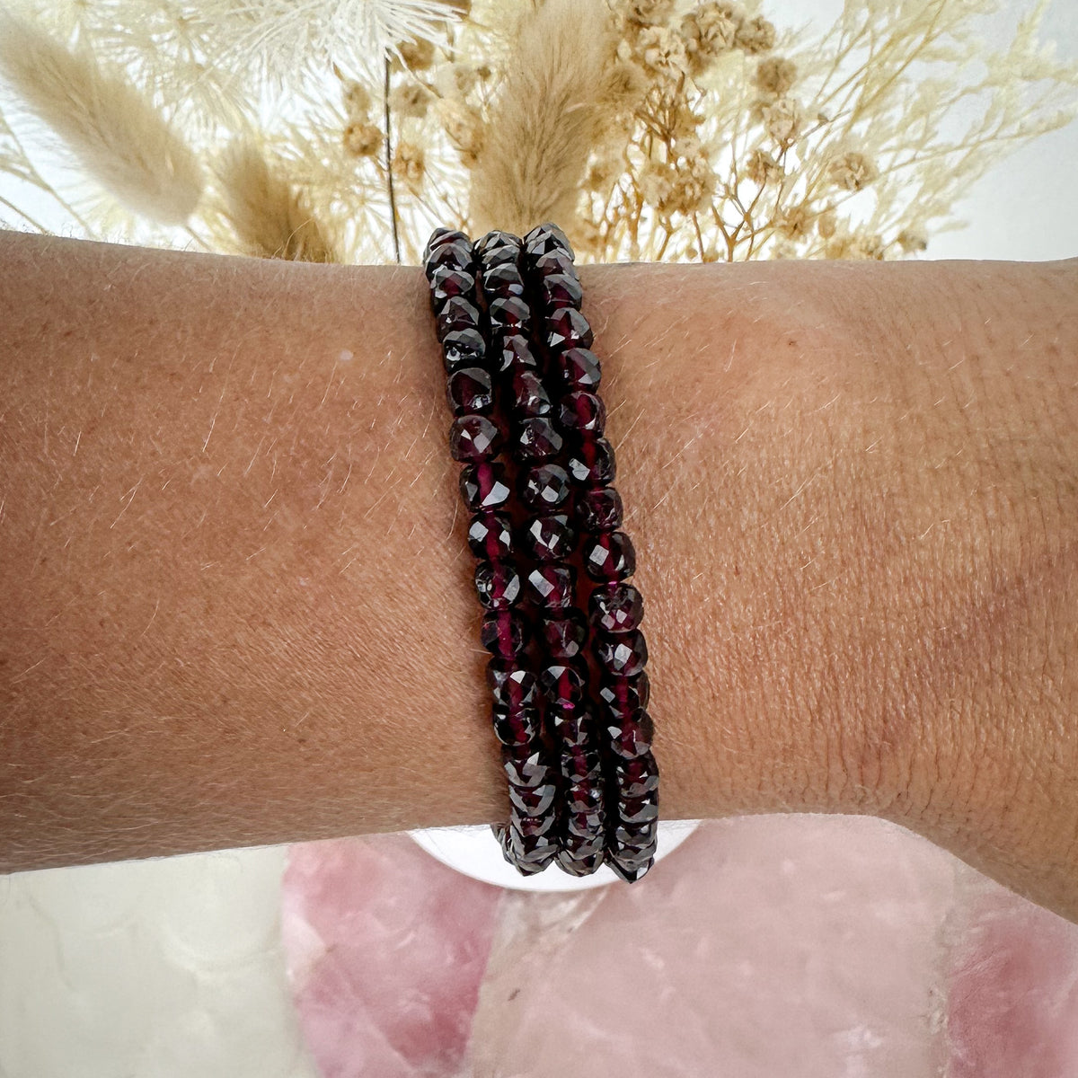 Radiant Red Garnet Mini Beaded Bracelet - High-Quality Faceted Gems