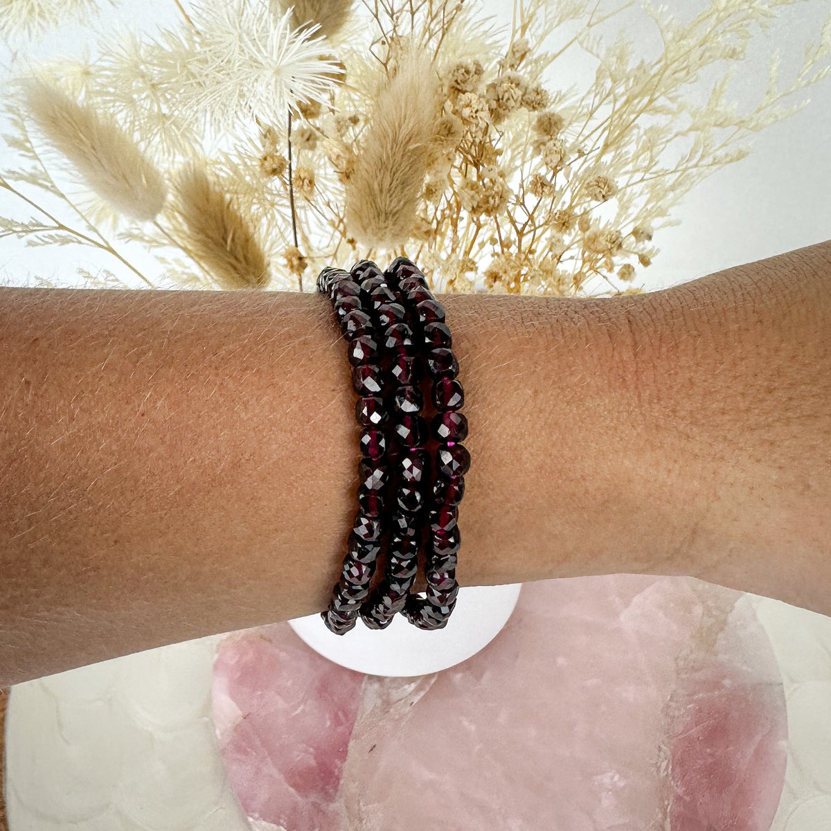 Radiant Red Garnet Mini Beaded Bracelet - High-Quality Faceted Gems