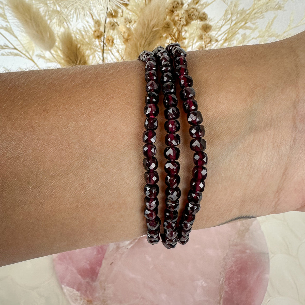 Radiant Red Garnet Mini Beaded Bracelet - High-Quality Faceted Gems