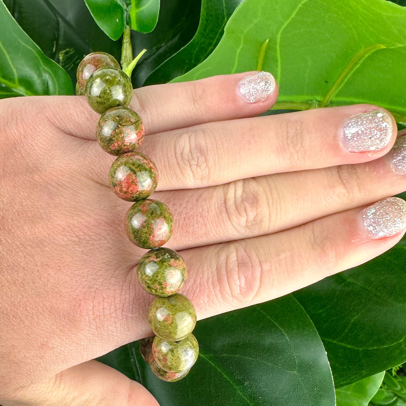 High-Quality Unakite Bracelet - 12mm Beads