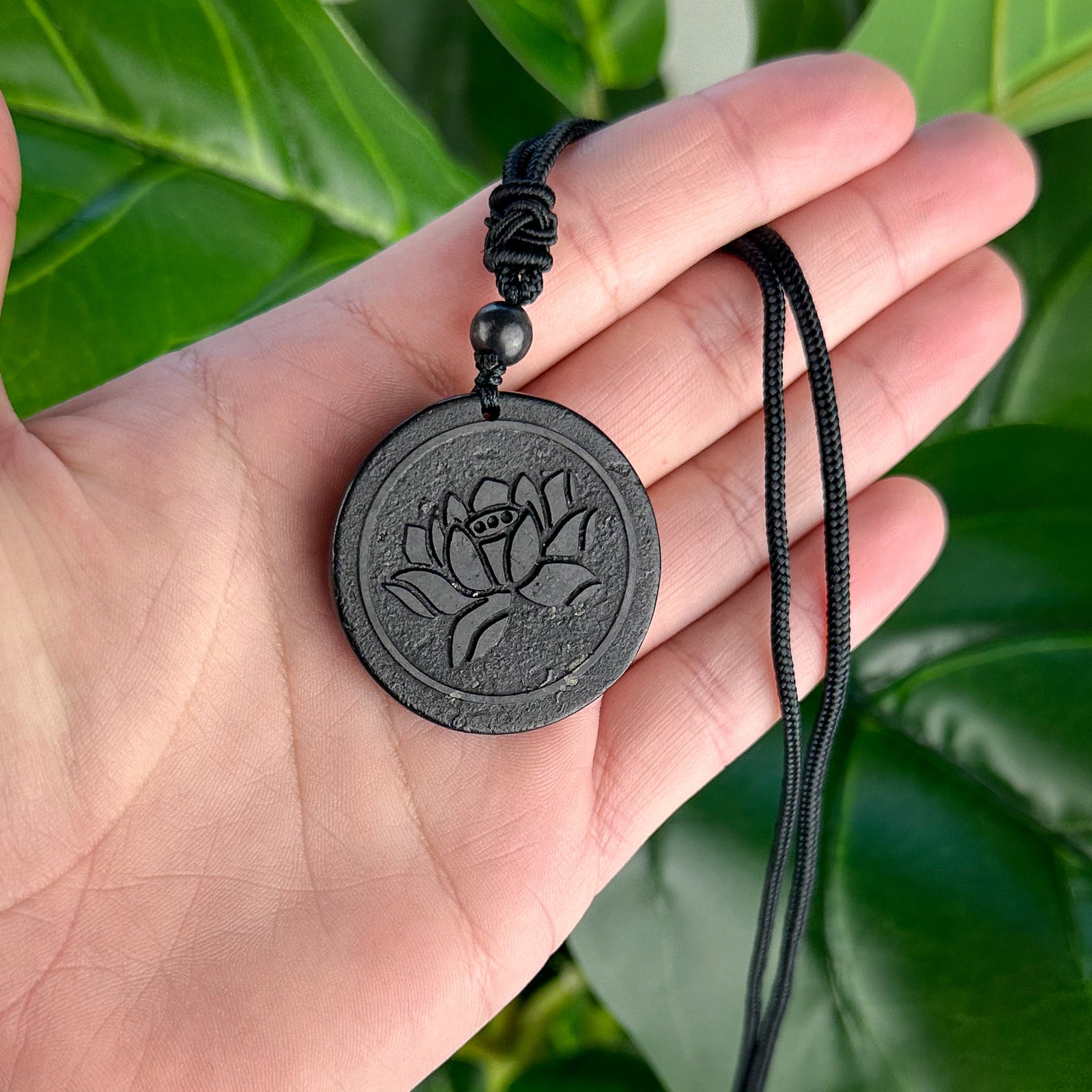Shungite Pendant – Lotus with Cord