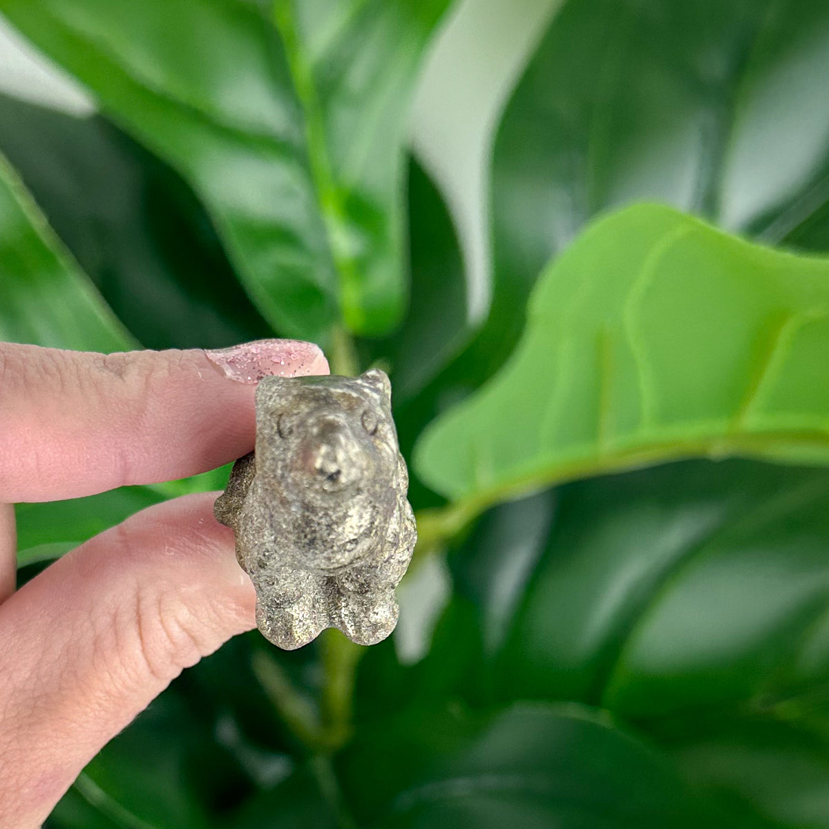 Rustic Pyrite Wolf Carving