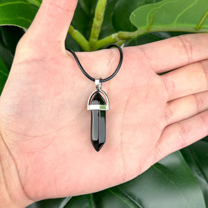 Black Obsidian Hexagon Necklace | Protection & Energy Balance | Adjustable Cord Crystal Pendant