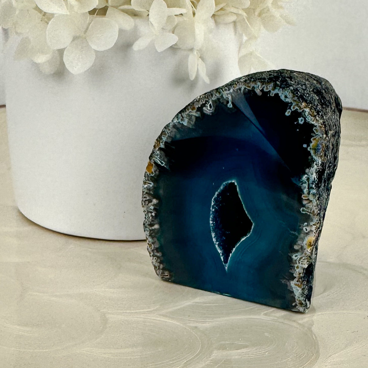 Blue Dyed Agate Geode with Sparkling Druzy - 224g