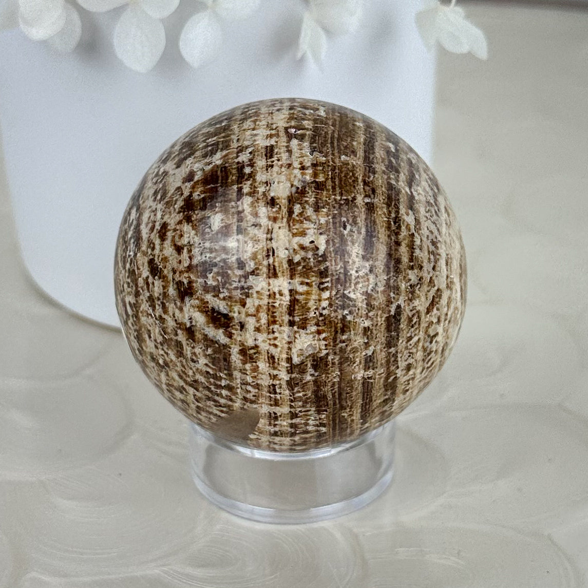 Peruvian Elegance: Aragonite Sphere of Harmony