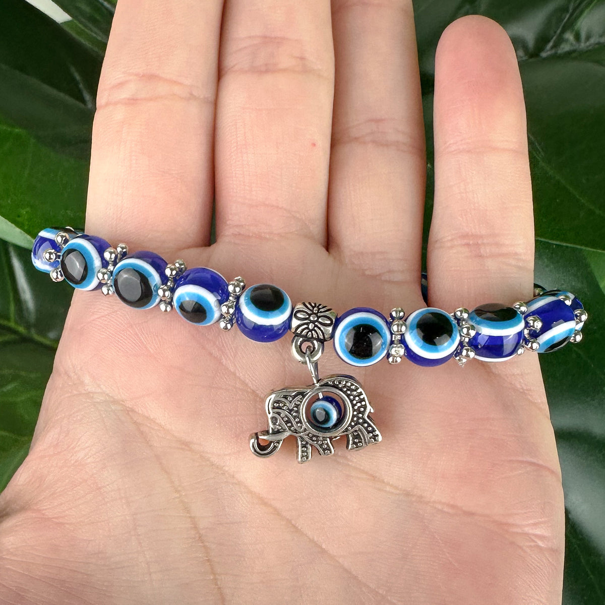 Evil Eye Stretch Bracelet | Elephant Charm | Protection & Strength