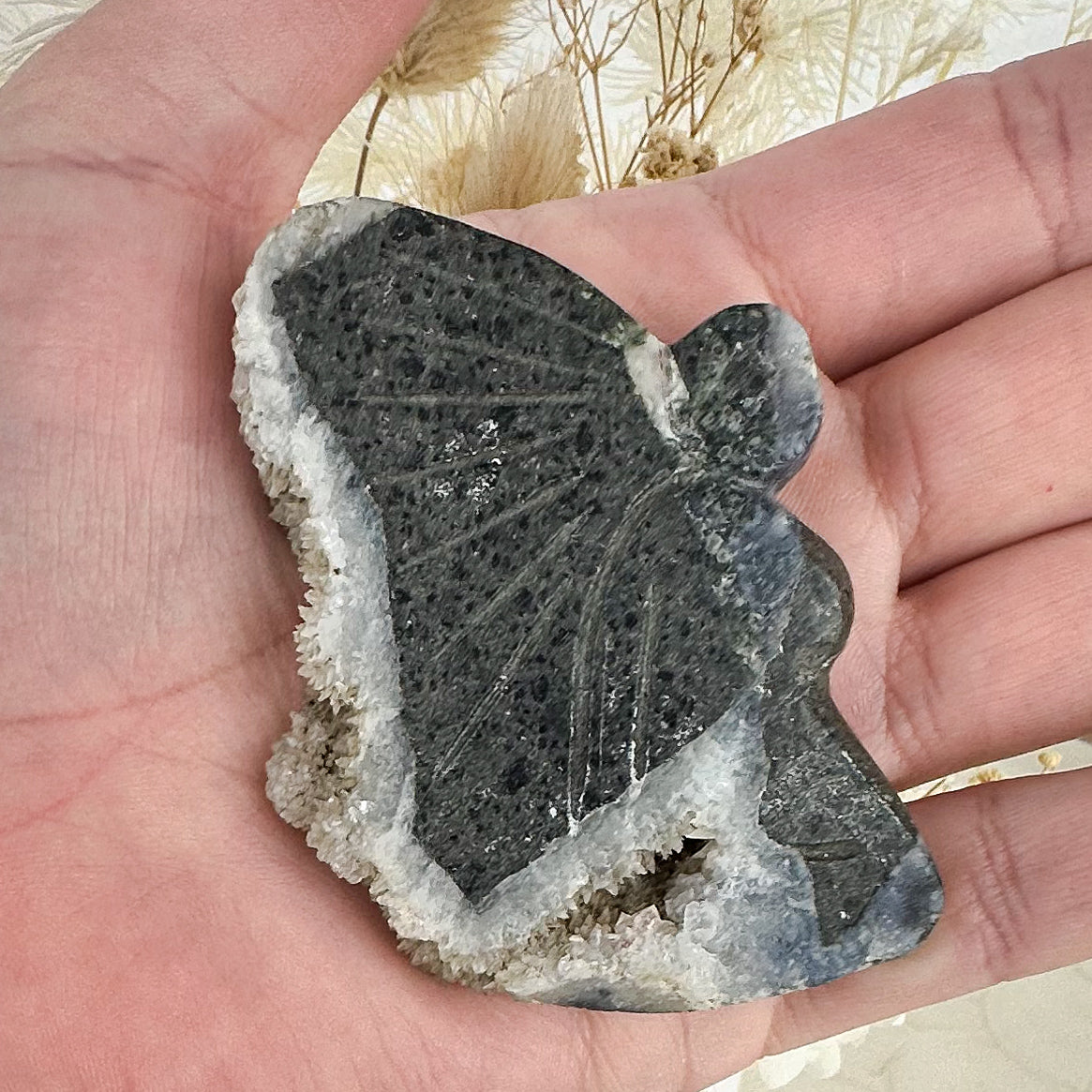 Hand Carved Fairy with Quartz Druzy Wings - 54g