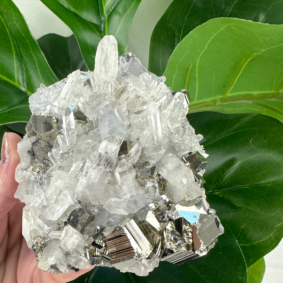 Large Quartz Cluster With Pyrite 409grams