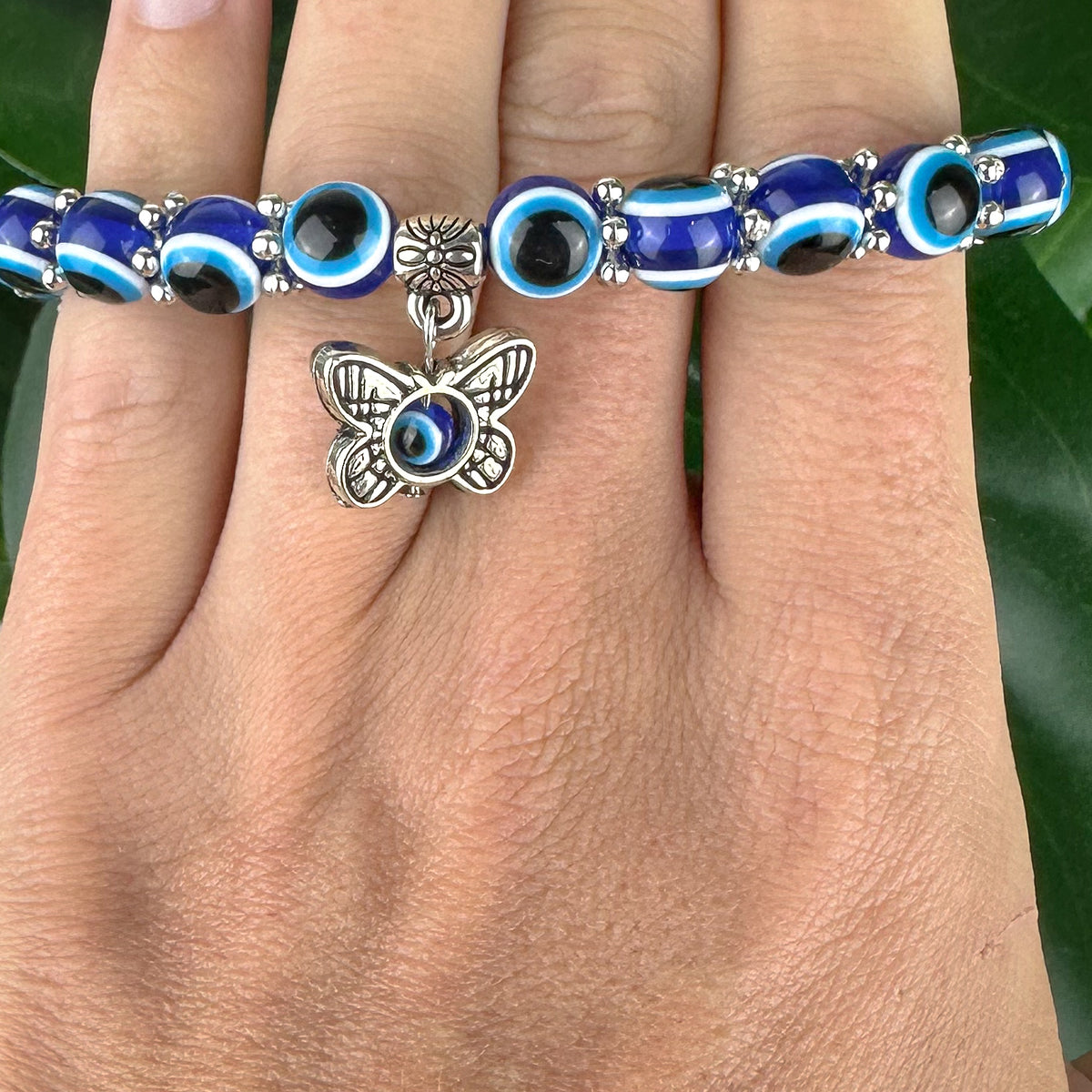 Evil Eye Bracelet with Butterfly Charm | Transformation & Protection