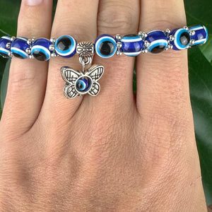 Evil Eye Bracelet with Butterfly Charm | Transformation & Protection