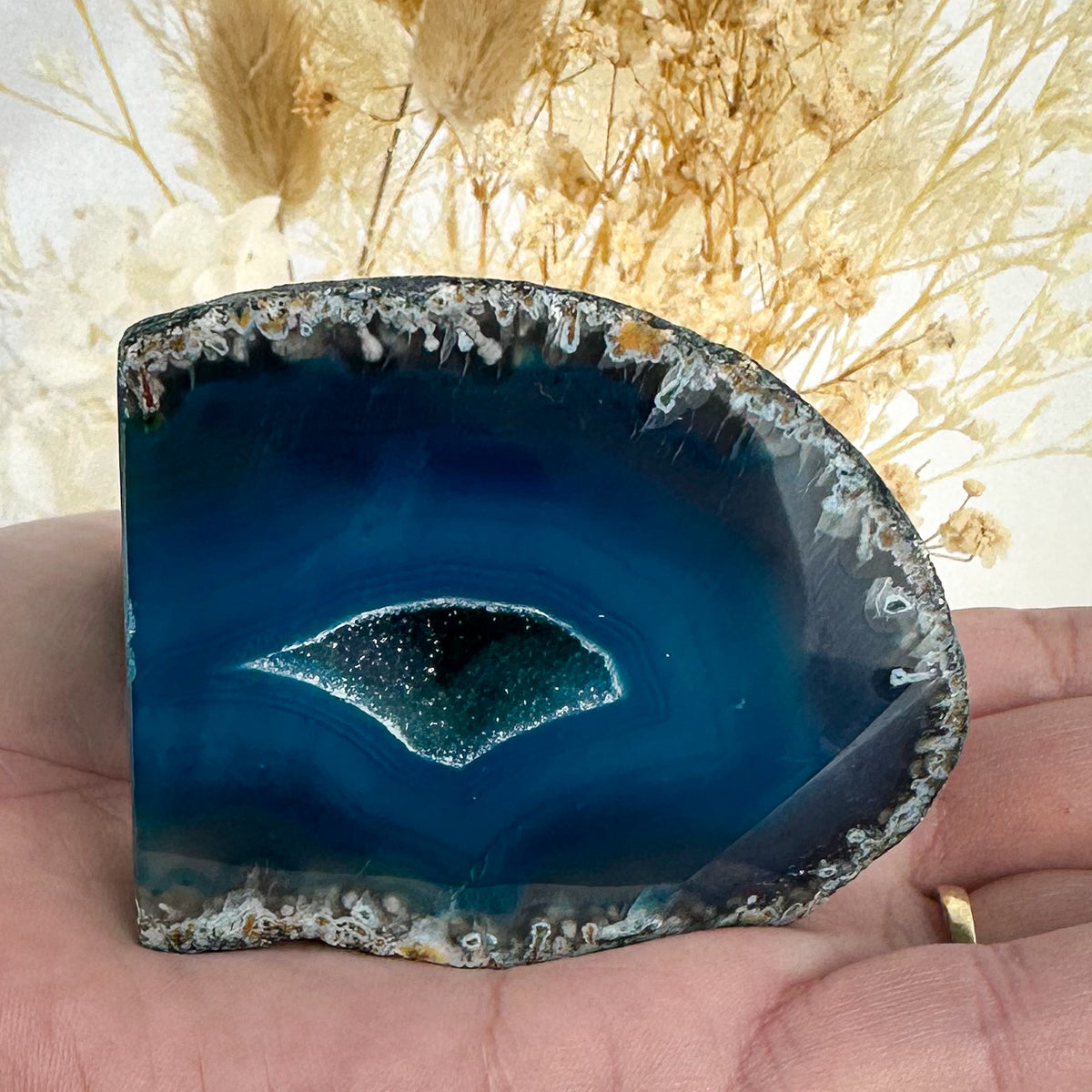 Blue Dyed Agate Geode with Sparkling Druzy - 224g