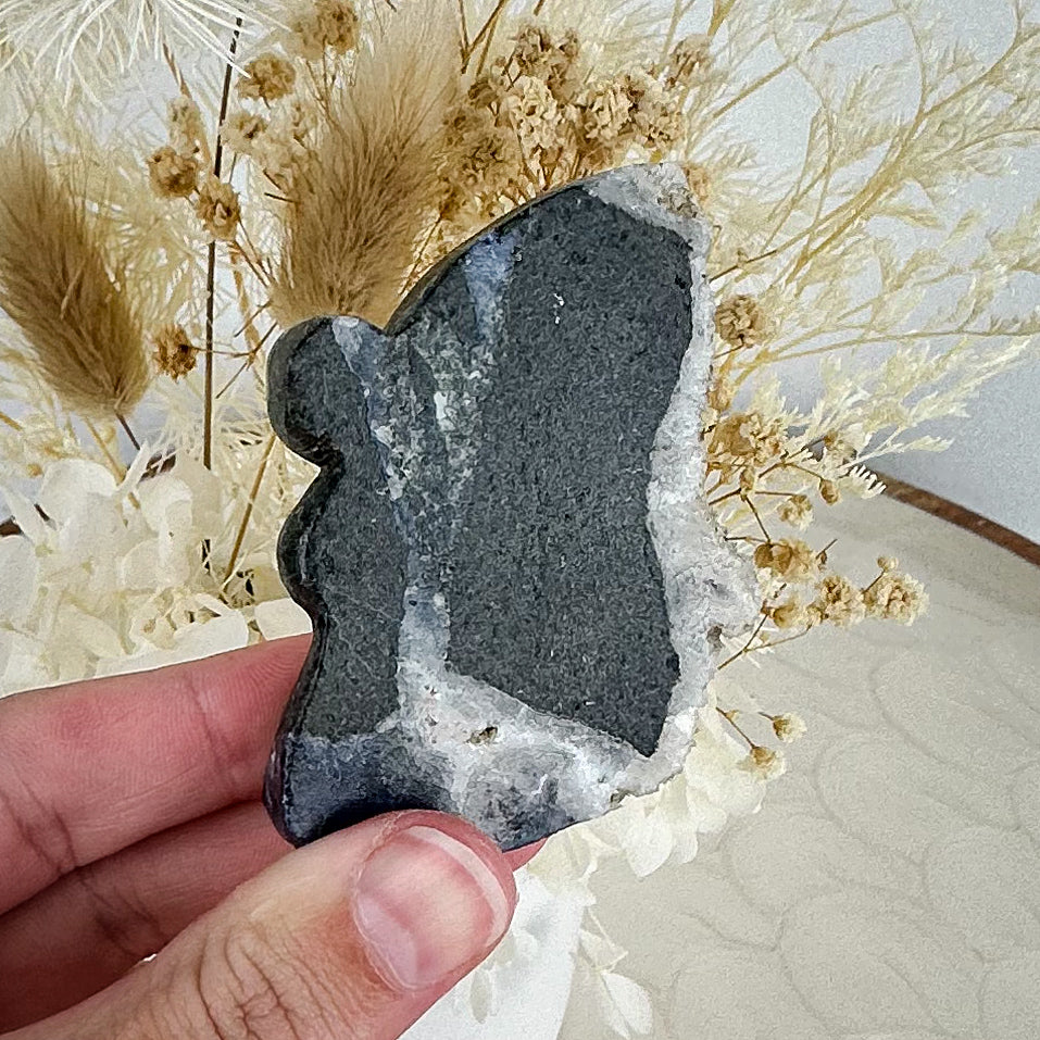 Hand Carved Fairy with Quartz Druzy Wings - 54g