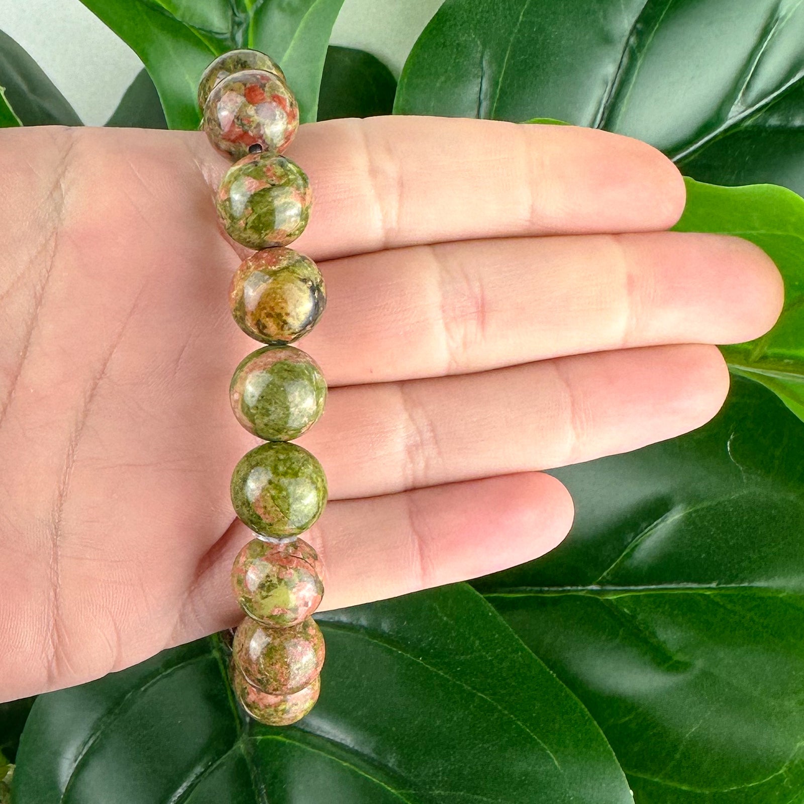 High-Quality Unakite Bracelet - 12mm Beads