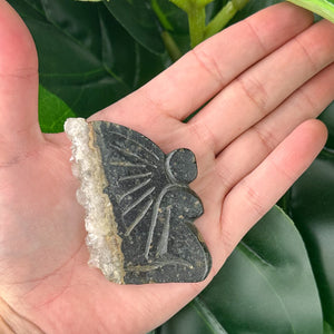 Hand Carved Fairy with Quartz Druzy Wings | Spiritual Crystal Decor (41g)