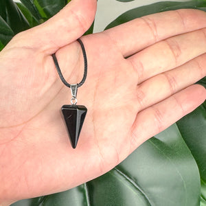 Black Obsidian Point Necklace | Energy Protection & Grounding | Adjustable Cord Crystal