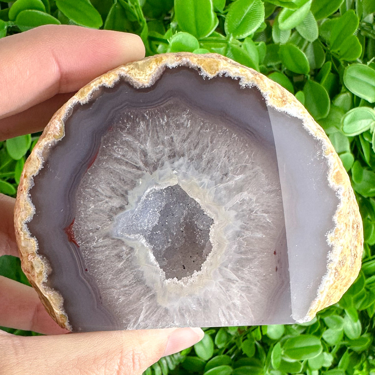 Smoky Grey Agate Geode Slice with Polished Face – Calming Energy