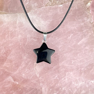 Black Obsidian Star Necklace | Protection & Guidance | Adjustable Cord Crystal Pendant