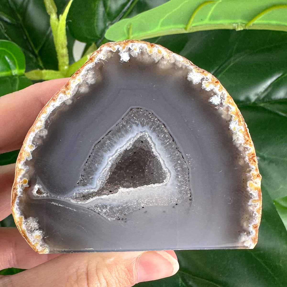 Polished Agate Base Cut with Triangular Druzy Pocket