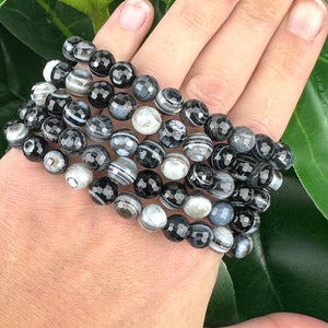 Black Agate Faceted Bracelet | Protection, Grounding & Strength