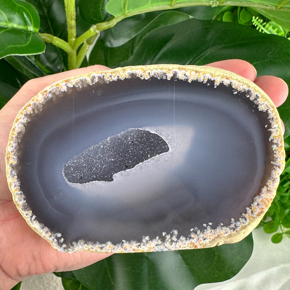 Large Polished Agate Base Slice with Natural Druzy Pocket