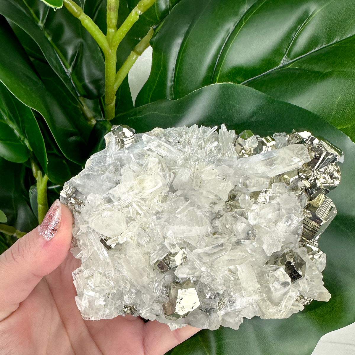Large Quartz Cluster With Pyrite 409grams
