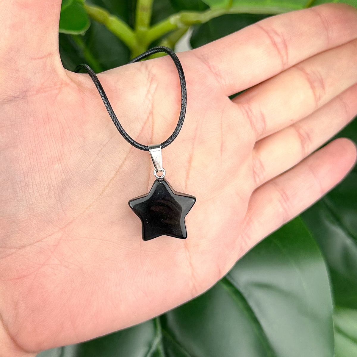 Black Obsidian Star Necklace | Protection & Guidance | Adjustable Cord Crystal Pendant