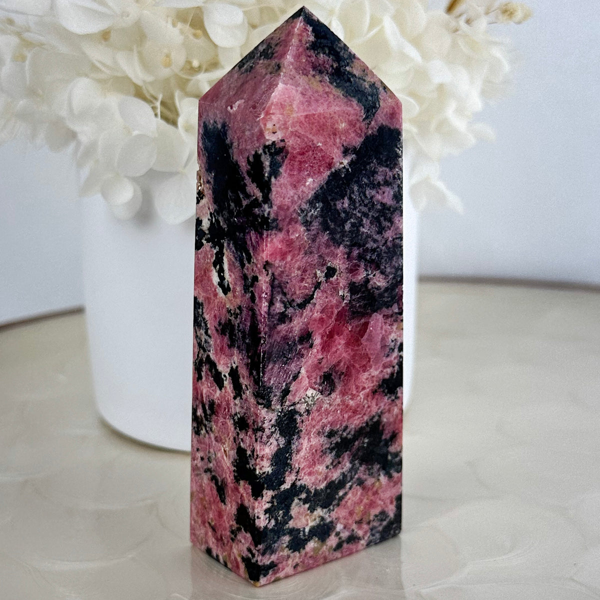 Rhodonite Pink Crystal Tower - Healing Energy Obelisk